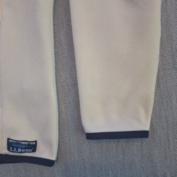 LL Bean Jacket Womens Medium Ivory Full Zip Lightweight Fleece Mock Neck Logo - Picture 5 of 16